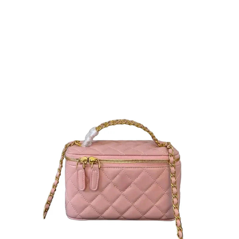 Chanel Vanity Case in Pink Quilted Lambskin with Gold Hardware 17 cm